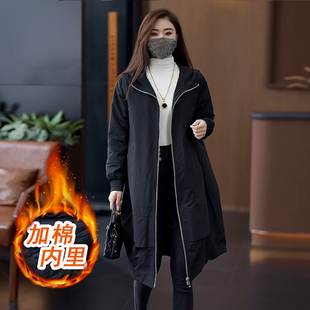 2026冬季新款大码女装加厚加棉连帽风衣外套时尚胖妹妹中长款大衣