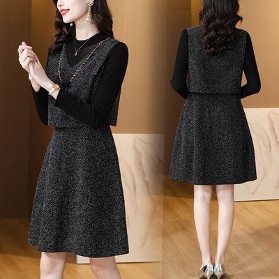 冬季遮肚显高百搭假两件连衣裙女