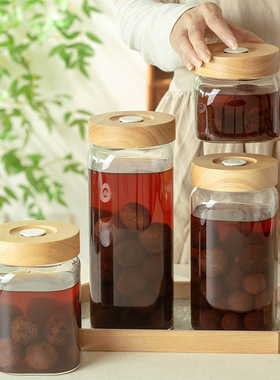 咖啡豆玻璃密封罐单向气阀罐咖啡粉储藏罐陈皮罐木盖玻璃茶叶罐