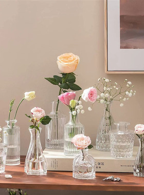 清新简约小口花瓶玻璃花瓶鲜花干花水养花瓶客厅家居办公装饰