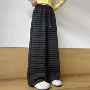 女童裤子冬2025新款今年流行爆款儿童加绒加厚条纹裤女大童运动裤