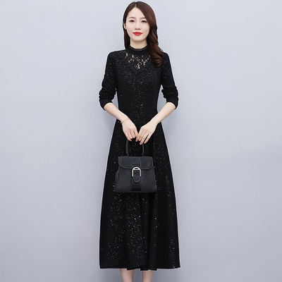 冬季加绒加厚连衣裙2025新款女秋冬配大衣内搭中年妈妈冬天打底裙