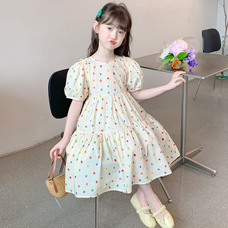 女童夏装圆点连衣裙2025新款洋气儿童韩版女孩夏季裙子波点公主裙
