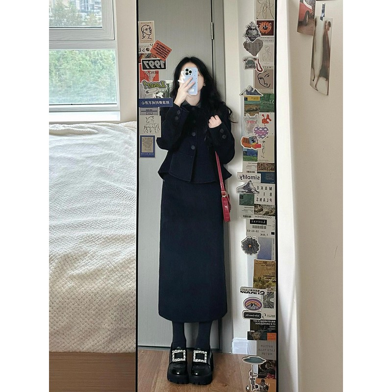 法式高级感千金风连衣裙套装女设计感小众短款收腰外套半身裙秋冬