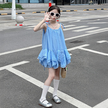 女童时尚套装洋气时髦裙子2025新款儿童夏季蓝色吊带裙夏装连衣裙