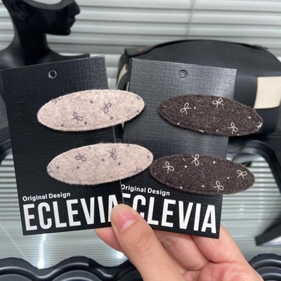 E5186 粉棕蝴蝶结掰掰夹一对百搭温柔风女边夹毛呢布艺发夹刘海夹