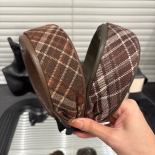 E5064 美拉德棕榈绿野系列加宽发箍优雅复古格纹学院风发卡女发饰