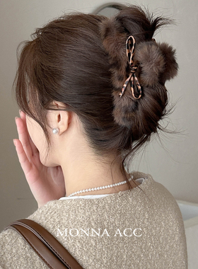 E3872 秋冬新款豹纹毛绒大抓夹后脑勺鲨鱼发抓高级感发量多盘发夹