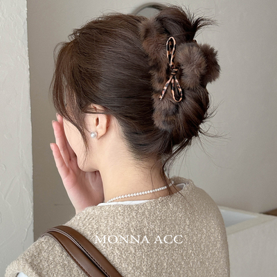 E3872 秋冬新款豹纹毛绒大抓夹后脑勺鲨鱼发抓高级感发量多盘发夹