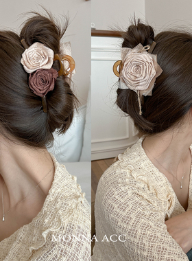 E3172 早春气质干枯玫瑰花ab面网红抓夹13cm发量多发抓焦糖色