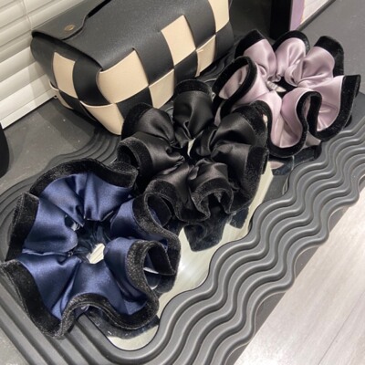 E5057赵露思同款升级版缎面丝绒花边花苞大肠圈盘发丸子发圈气质