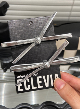 E4424 两只装银色皮质蝴蝶结一字夹鸭嘴夹甜酷侧边卡碎发刘海夹女