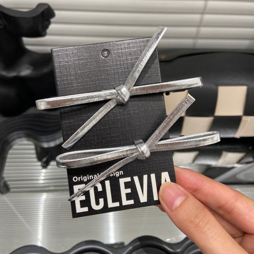 E4424 两只装银色皮质蝴蝶结一字夹鸭嘴夹甜酷侧边卡碎发刘海夹女