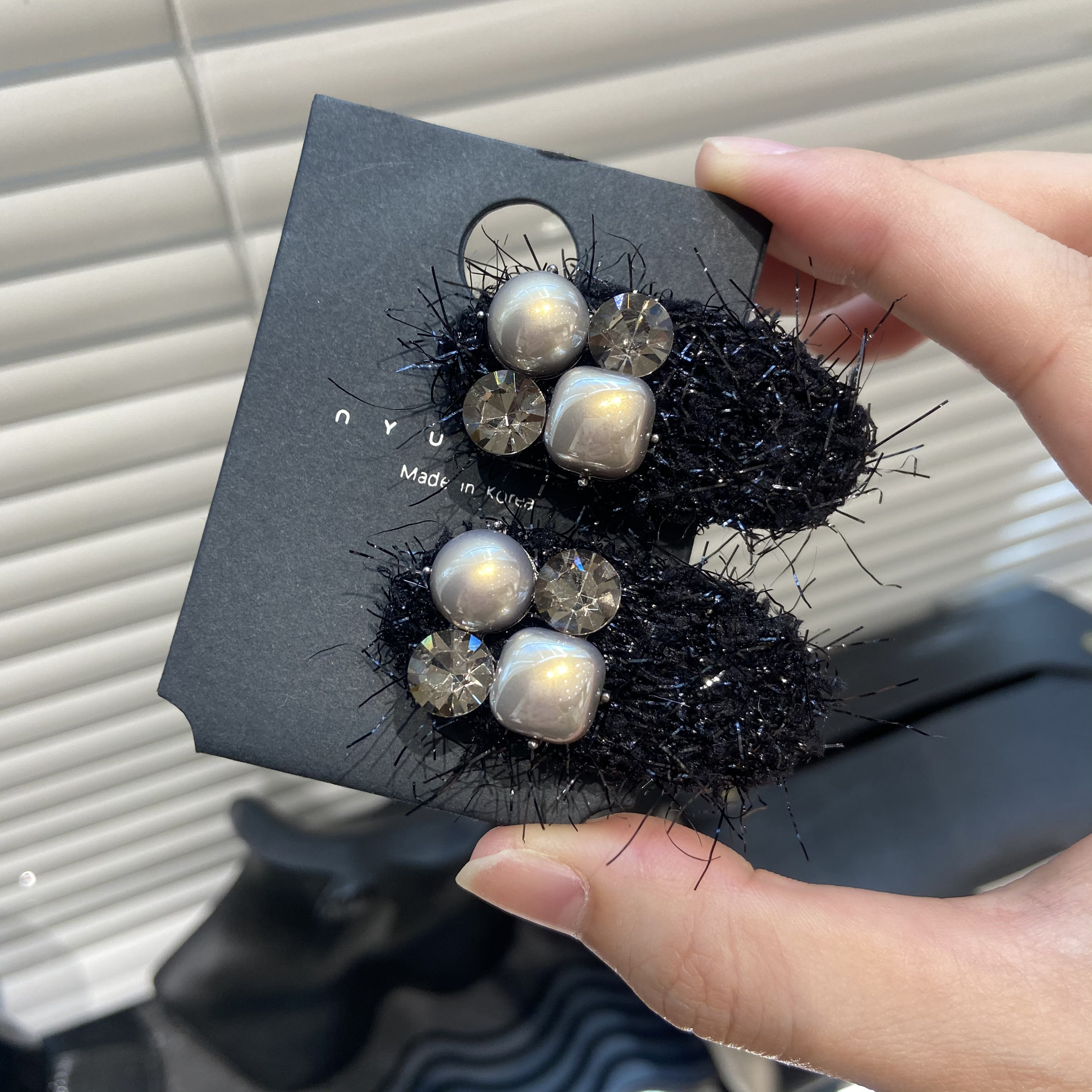 秋冬气质方形珠珠黑色小香风刘海边夹黑色侧边夹碎发侧边女 E2616