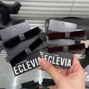 E5234韩水钻丝绒蝴蝶结鸭嘴夹单只轻奢高级感侧边发夹一字刘海夹