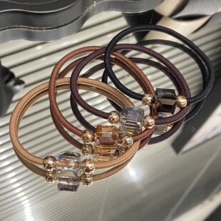 AL0023方水晶双绳头绳发圈极简大气咖小众气质百搭绑扎头饰发绳