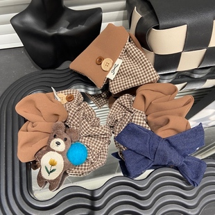 E5296 格纹清货!格子三角抓夹发圈轻奢设计感布艺盘发扎发发夹女