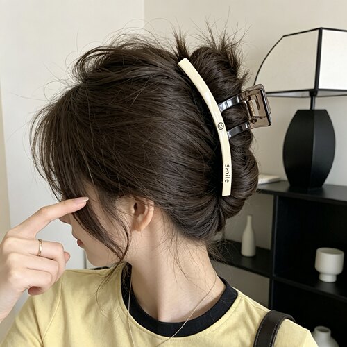 A0294 韩系笑脸简约13cm大号抓夹鲨鱼夹女ins轻奢高级感后脑勺夹