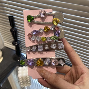 单只装 高级冷淡风彩色银色刘海一字夹鸭嘴夹 E2390