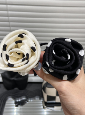 E3495 缎面花朵发圈气质珠珠高级感甜美公主扎发后脑勺头绳玫瑰花