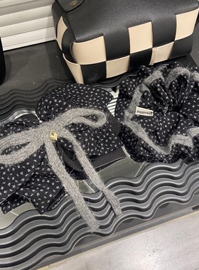 E5127 法式复古波点蝴蝶结马尾抓夹发圈鲨鱼夹半扎发气质发饰韩系