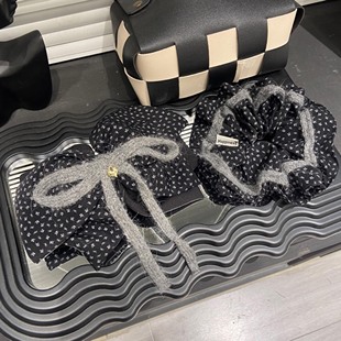 E5127 法式复古波点蝴蝶结马尾抓夹发圈鲨鱼夹半扎发气质发饰韩系