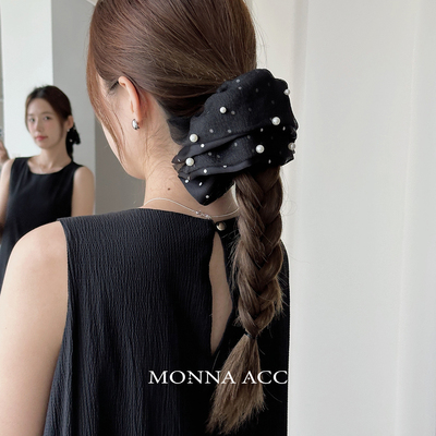 E4305 双面佩戴！泡泡纱波点大肠发圈超大号低马尾丸子头发绳