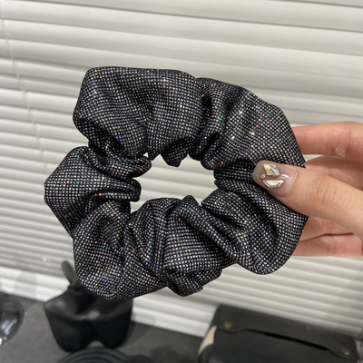 E4308韩国进口闪闪亮丝黑银色大肠发圈扎头丸子头皮筋马尾皮套饰
