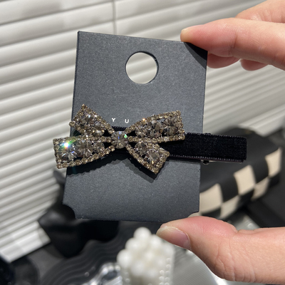 秋冬超闪仙气蝴蝶结绒底鸭嘴夹气质百搭发夹闪钻发卡ins单只E2557