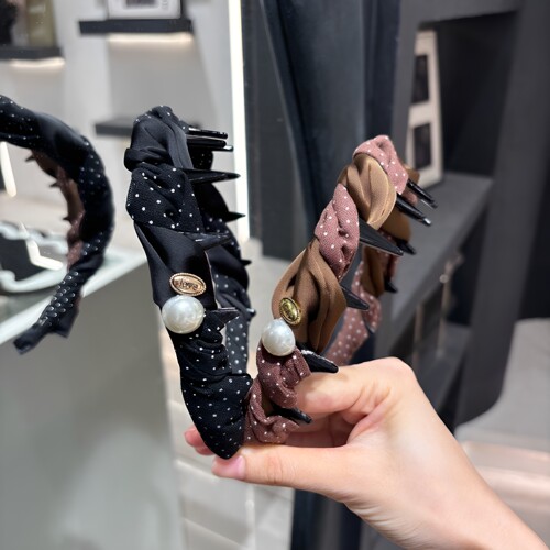 A0668韩系复古波点温柔带齿发箍女装饰高颅顶头饰百搭显脸小发饰
