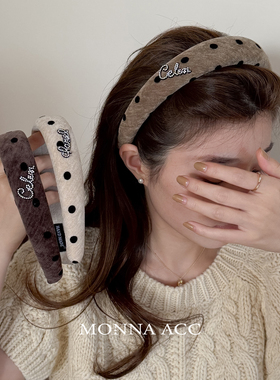 E3794 秋冬新款字母毛呢波点发箍气质网红百搭法式丝绒秋冬宽边