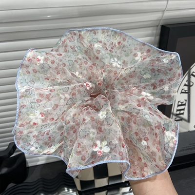 E4377 韩国蓬松网纱小清新超大碎花发圈女2025新款高级感扎头发女