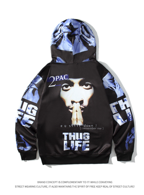 美式2PAC人像印花连帽卫衣情侣秋冬宽松秋款外套长袖T恤个性长袖