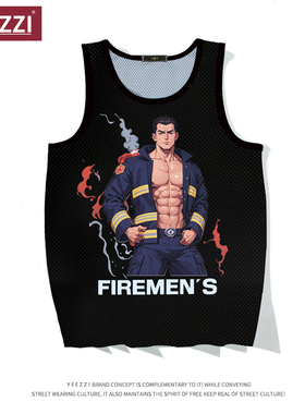 美式健身打球夏季运动背心消防员透气健身原创宽松无袖沙滩泼水节