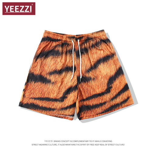 YEEZZI夏季新款虎纹短裤男运动裤篮球美式网眼四分裤宽松潮流三分