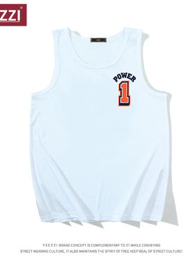 美式篮球服定制夏1号白色速干透气运动健身国潮网眼篮球印花背心