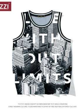 YEEZZI大都会系列城市印花潮流球衣定制款篮球服透气速干运动背心