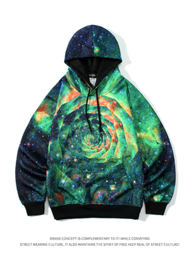 美式印花圆领卫衣情侣秋冬彩色绿色宽松秋季薄款外套长袖T恤个性