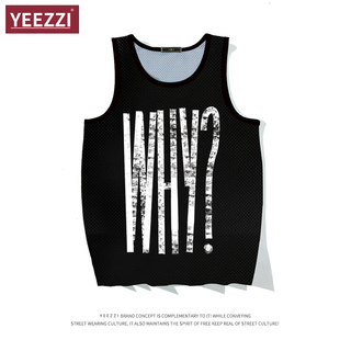 创意美式 街头趣味字母男WHY印花背心篮球服男女高街情侣上衣坎肩
