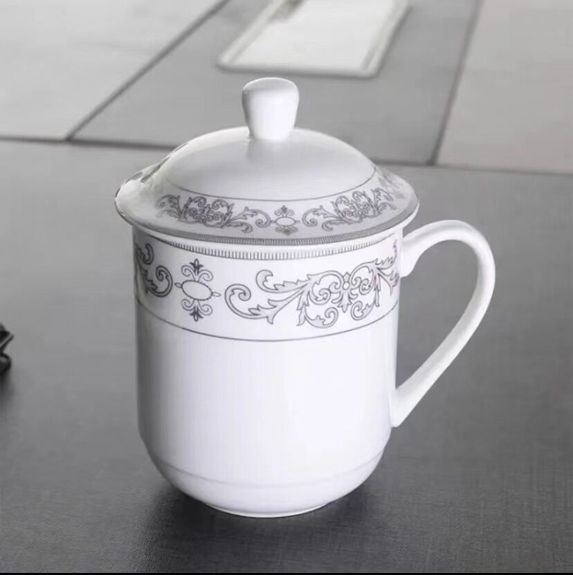 可定制LOGO陶瓷茶杯带盖酒店商务办公会议杯子盖杯喝水杯家用泡茶