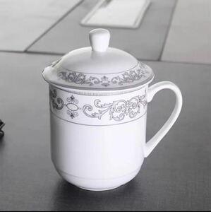 可定制LOGO陶瓷茶杯带盖酒店商务办公会议杯子盖杯喝水杯家用泡茶