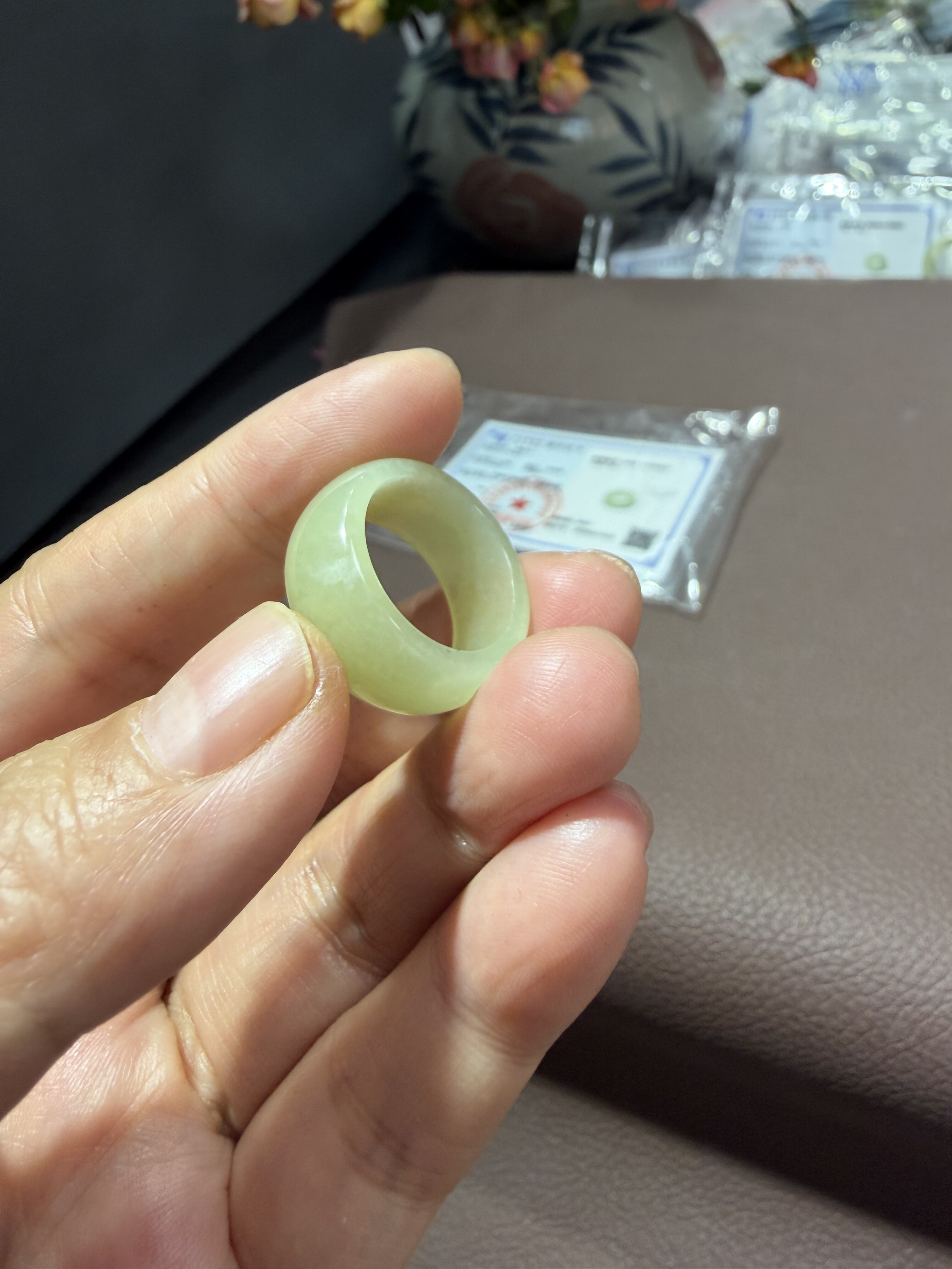 特价天然和田玉若羌港码10.5码指环戒指吊坠男女款带证书475号