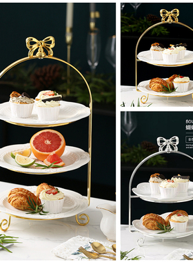 欧式多层甜品台蛋糕架下午茶点心盘金色三层展示架冷餐茶歇水果盘