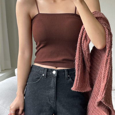 【Bra-in】带胸垫吊带衫高弹罗纹背心女内搭美背短款抹胸上衣外穿