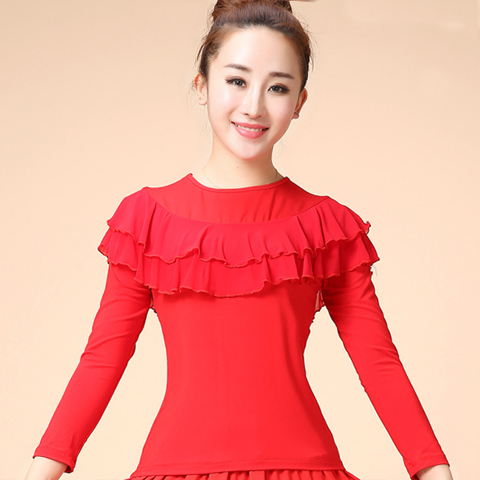 新跳款舞蹈服莫代尔广场舞服装女长袖拉丁舞练功服舞演出练习上衣