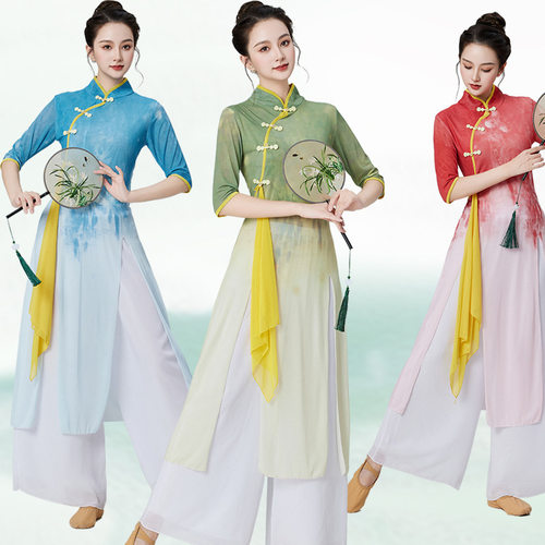 新款中国古典广场舞套装纱衣旗袍