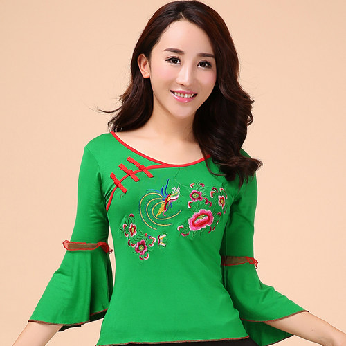 喇叭袖绣花莫代尔大码广场舞