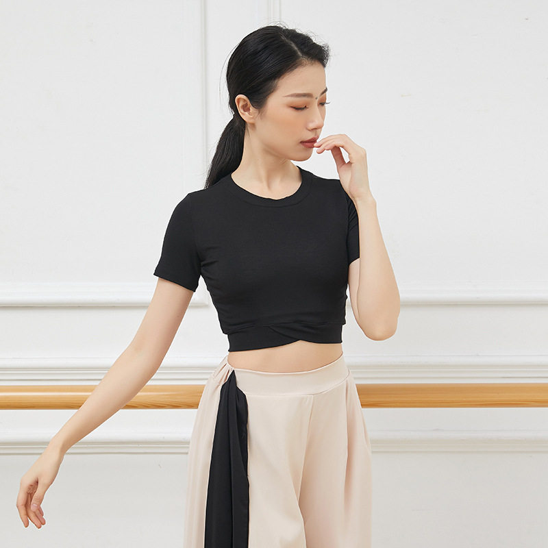 短袖肚皮舞蹈服莫代尔练功服圆领女显瘦上衣现代舞瑜伽形体训练服