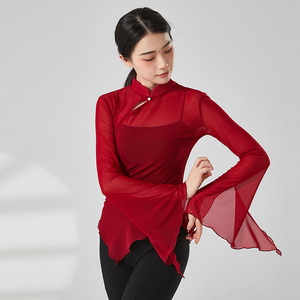 古典舞服复古旗袍领纱衣新款中国舞立领形体训练服装女舞蹈练功服