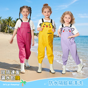 新款 幼儿园宝宝小孩抓鱼防水裤 雨裤 雨靴连体涉水服 儿童赶海下水裤